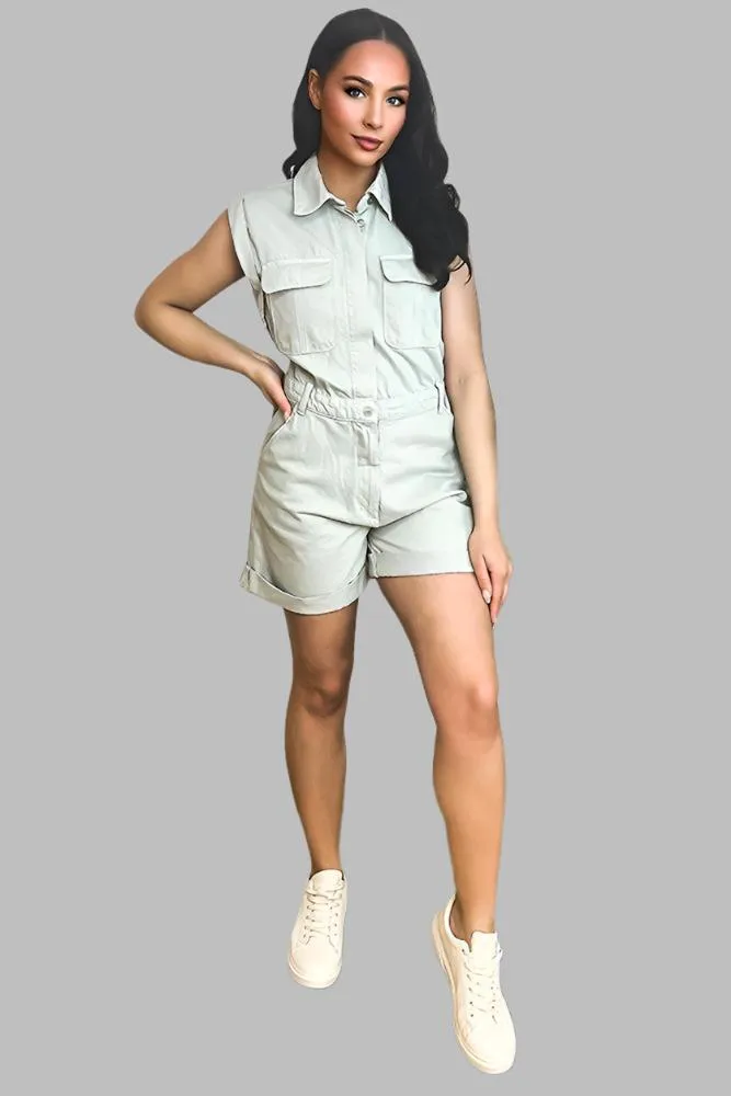 100% Cotton Denim Sleeveless Playsuit