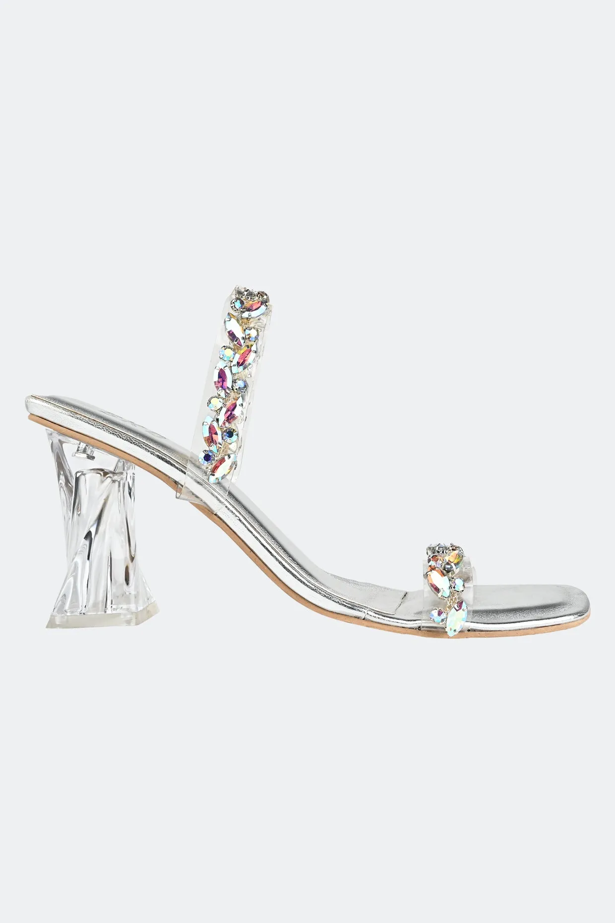 2 Strap Crystal Heels For Women