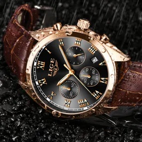 2023 Lige Watches Men Luxury Watch For Men Waterproof Chronograph Quartz Fashion Leather Wristwatch 