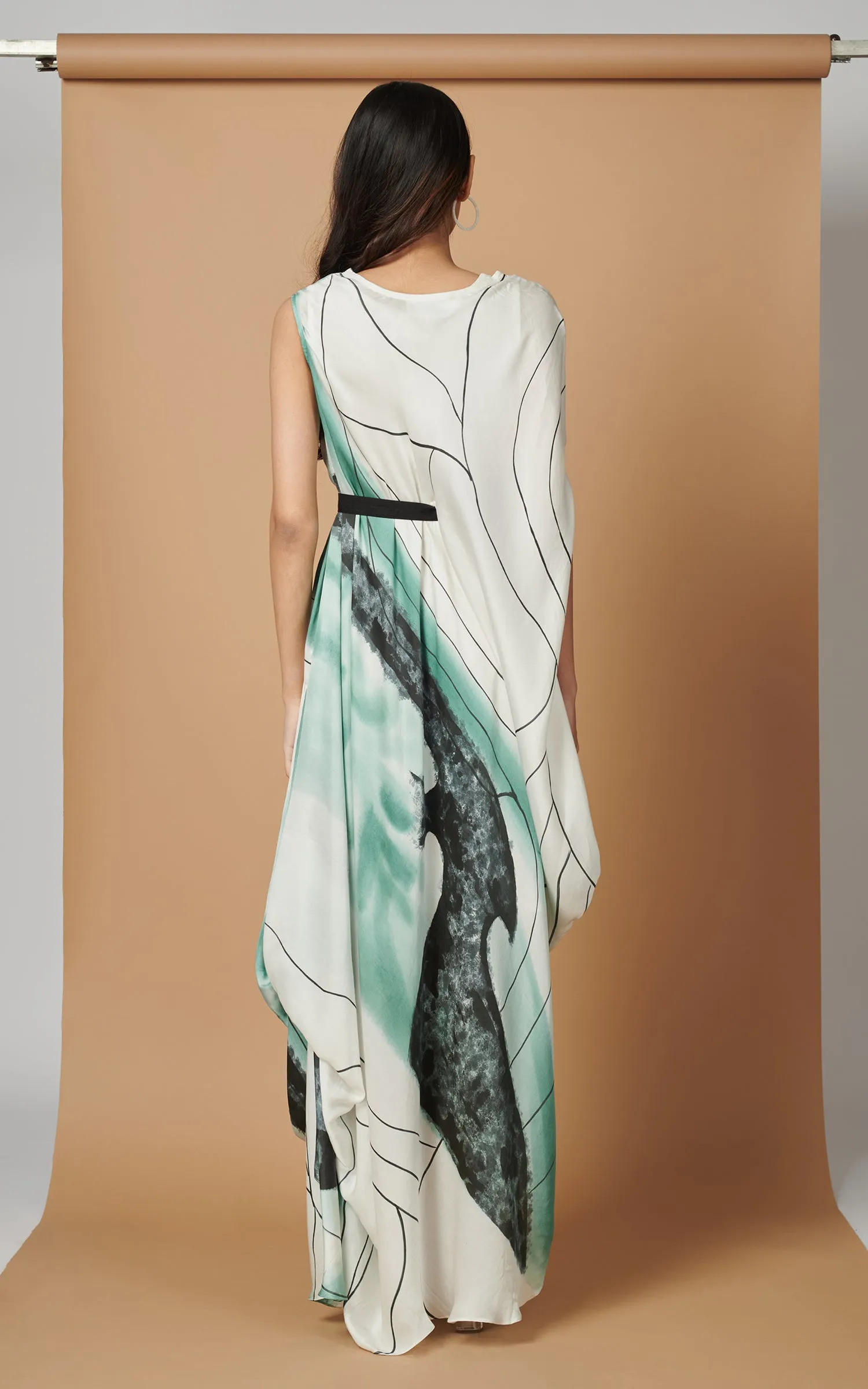 Abstract Printed Sleeveless Drape