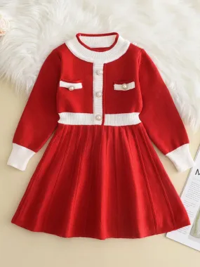 Adorable Knit Dress for Girls with Stylish Pocket Accents