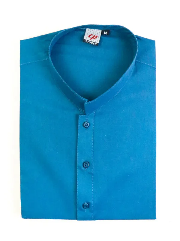 AM Men's Festive Plain Kurta Bright Sea Blue