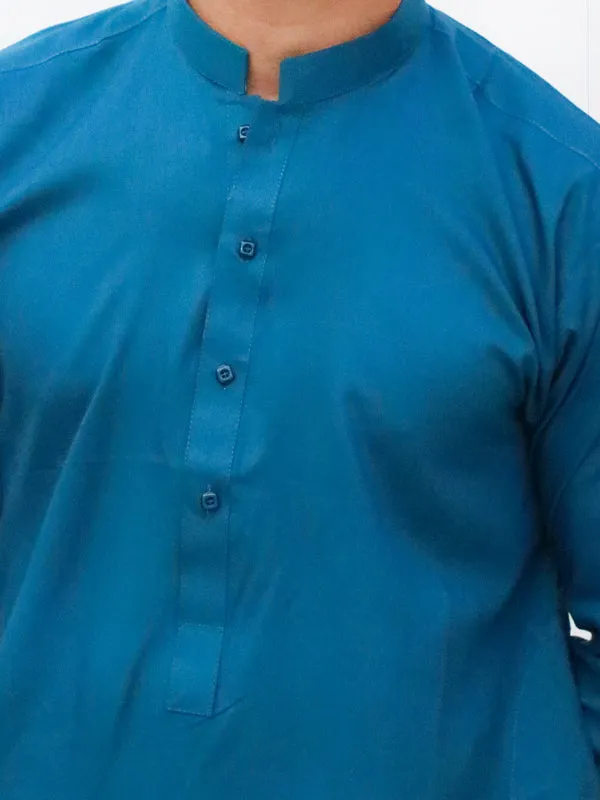 AM Men's Festive Plain Kurta Bright Sea Blue