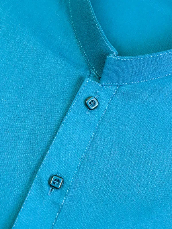 AM Men's Festive Plain Kurta Bright Sea Blue