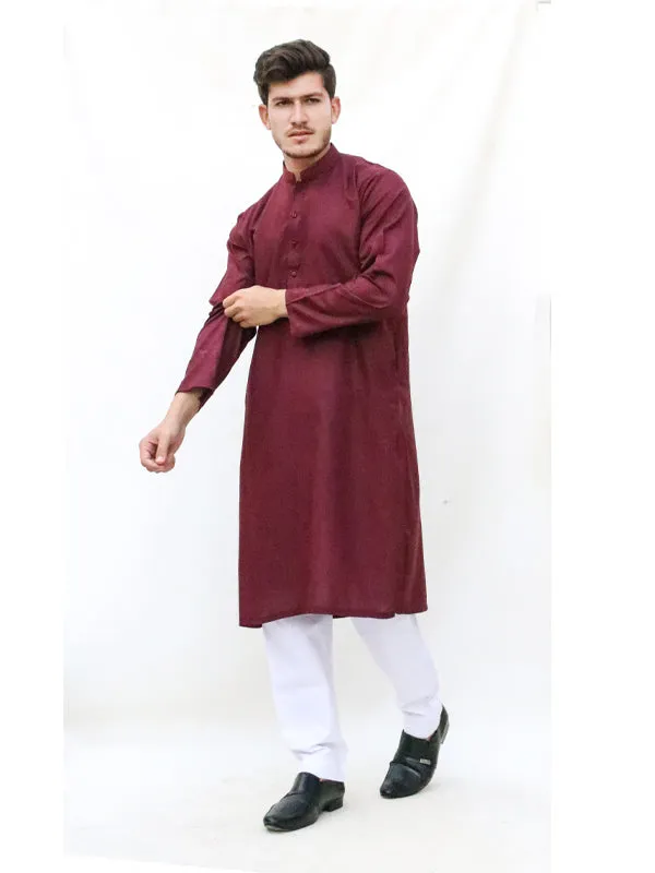 AM Men's Festive Plain Kurta Maroon