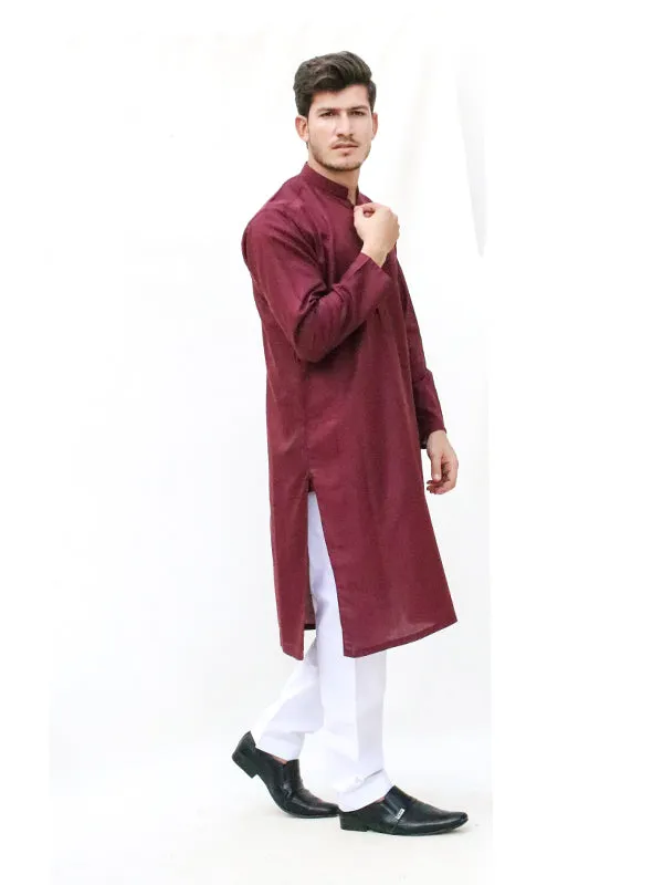 AM Men's Festive Plain Kurta Maroon