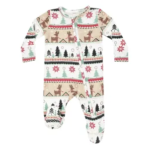 Bamboo 2 Way Zipper Footie - Reindeer Fair Isle - Multi