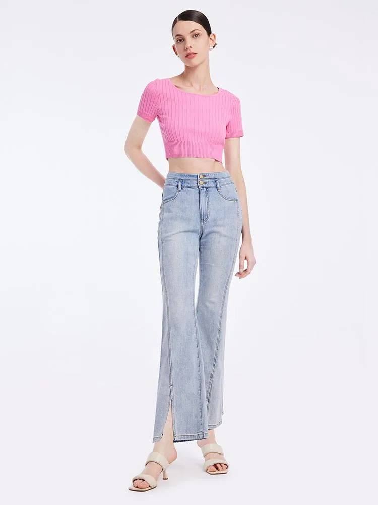 Basic Fitted Crop Women Knit Top