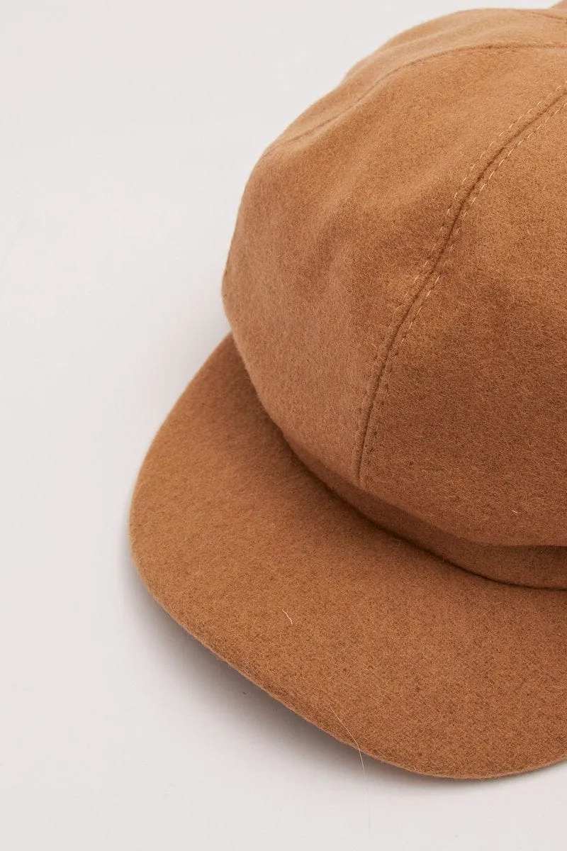 Beige Plain Baker Boy Hat