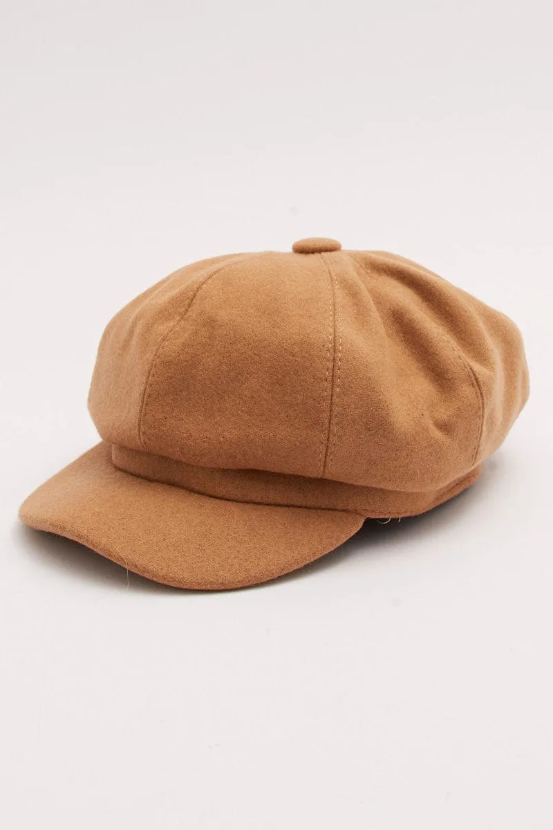 Beige Plain Baker Boy Hat