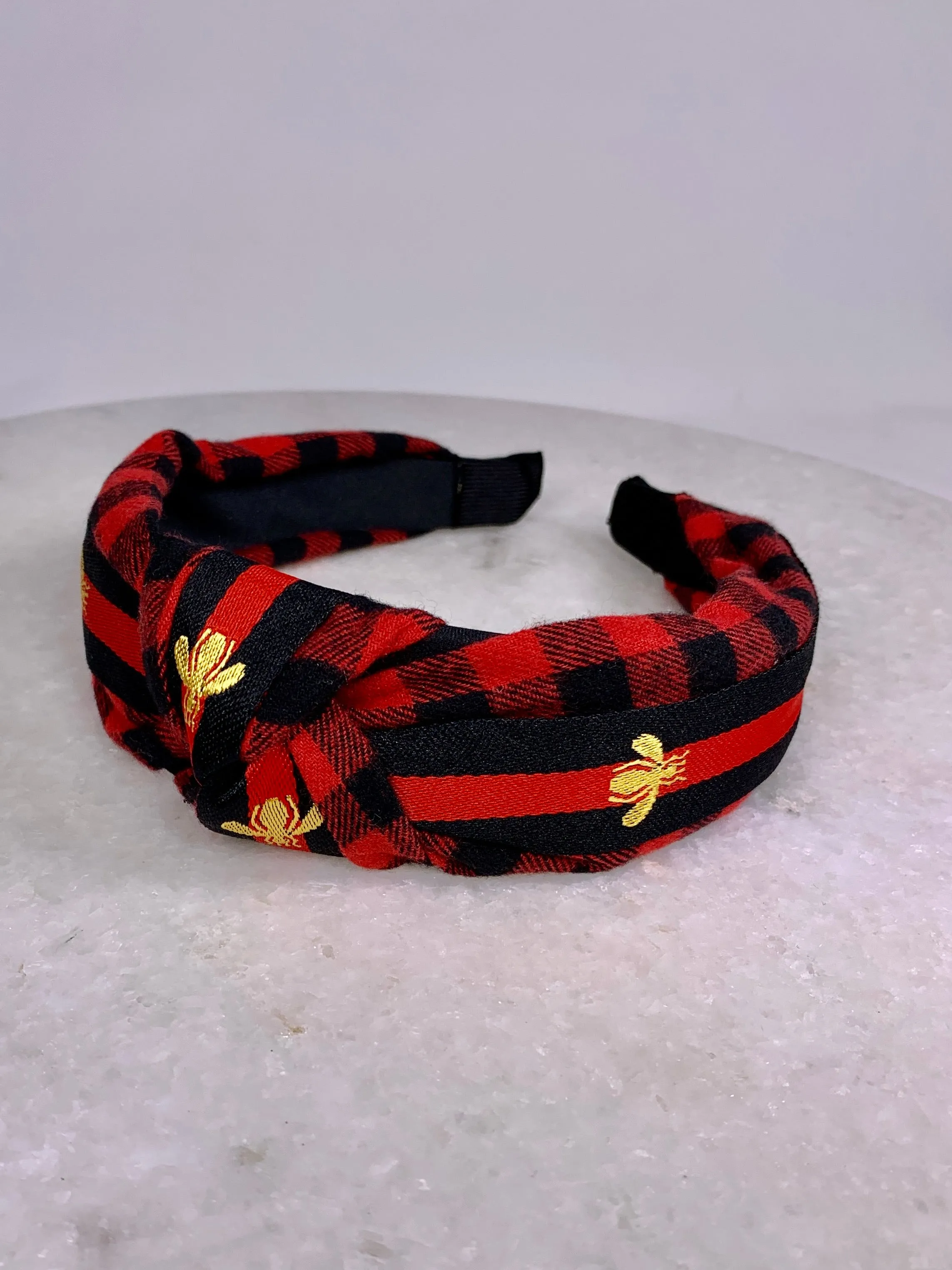 Black & Red Plaid Bee Headband