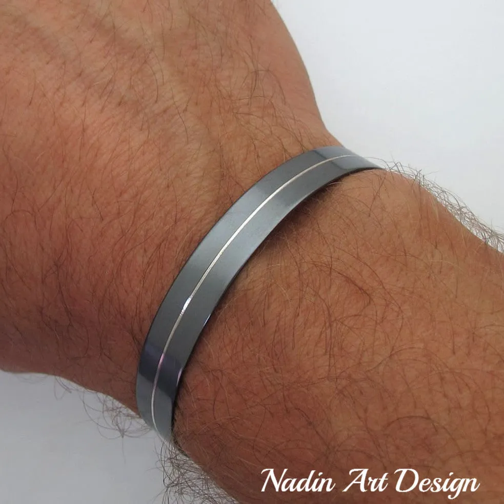 Black Bracelet - Line Cuff for Men