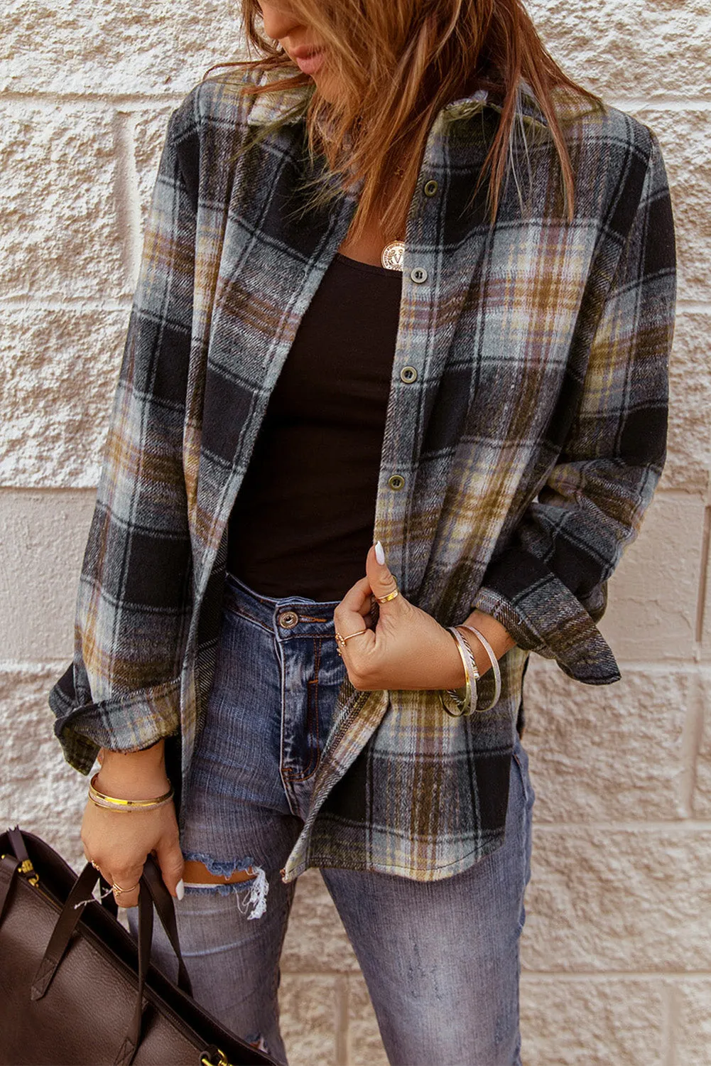 Black Oversize Plaid Shirt