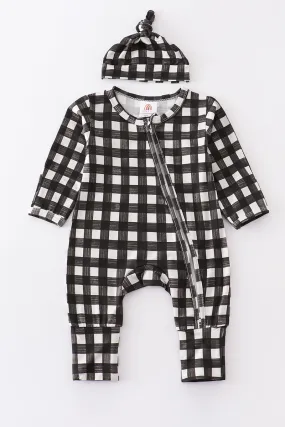 Black plaid romper