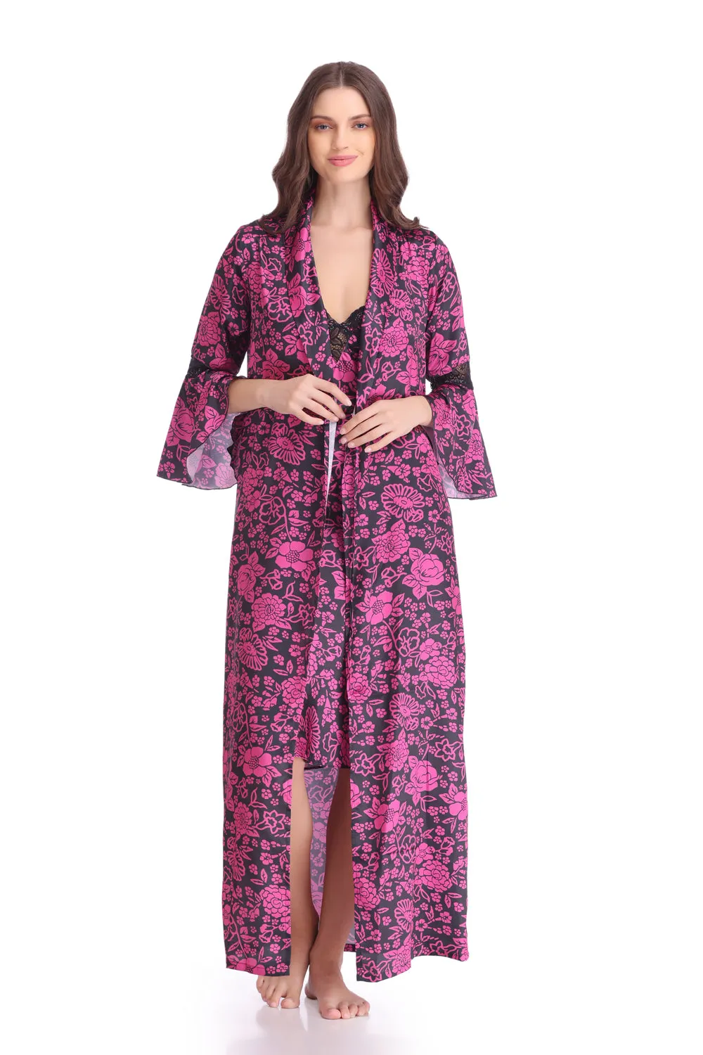 Black printed Nightgown set