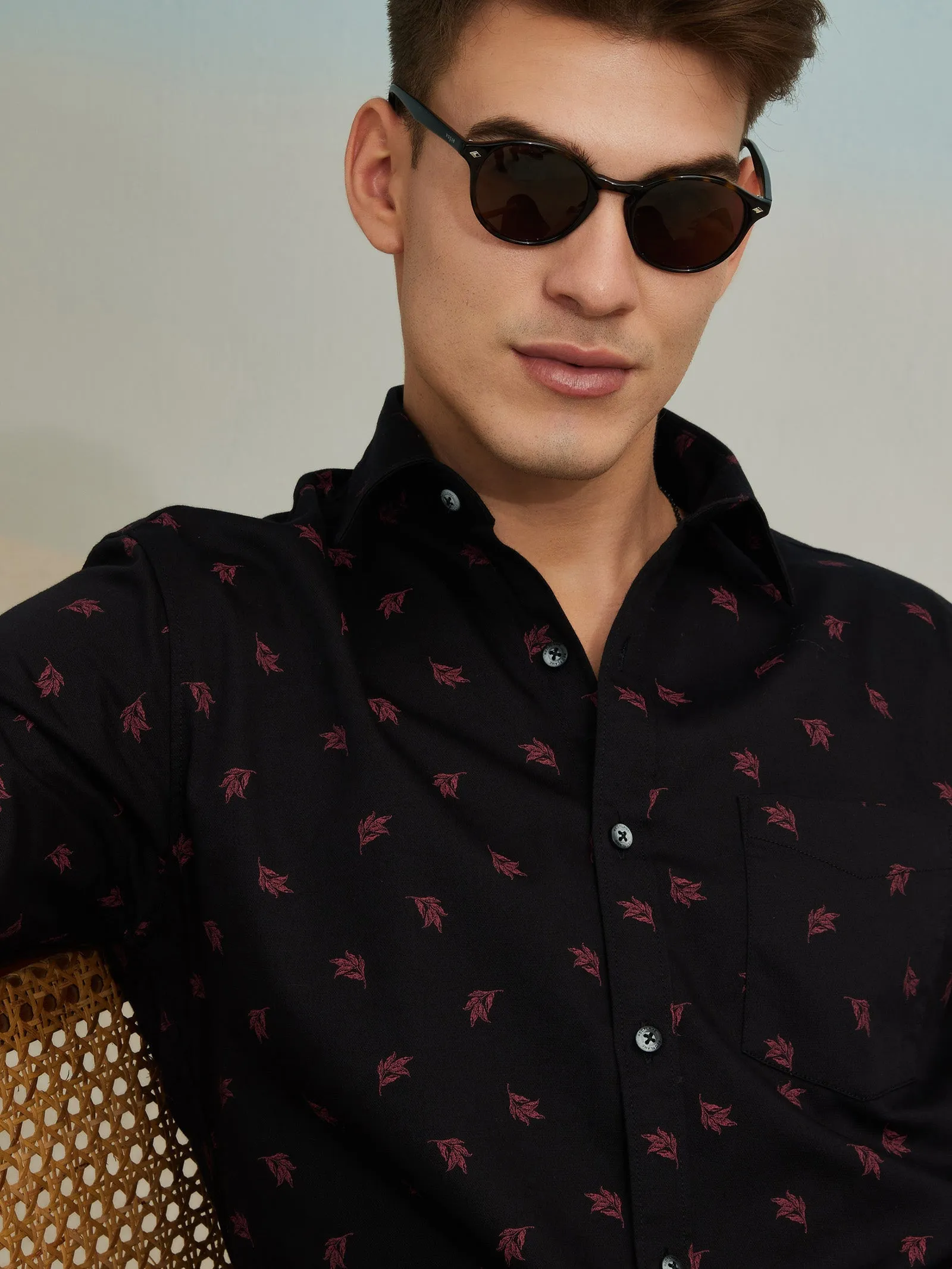 Black Printed Stretch Shirt