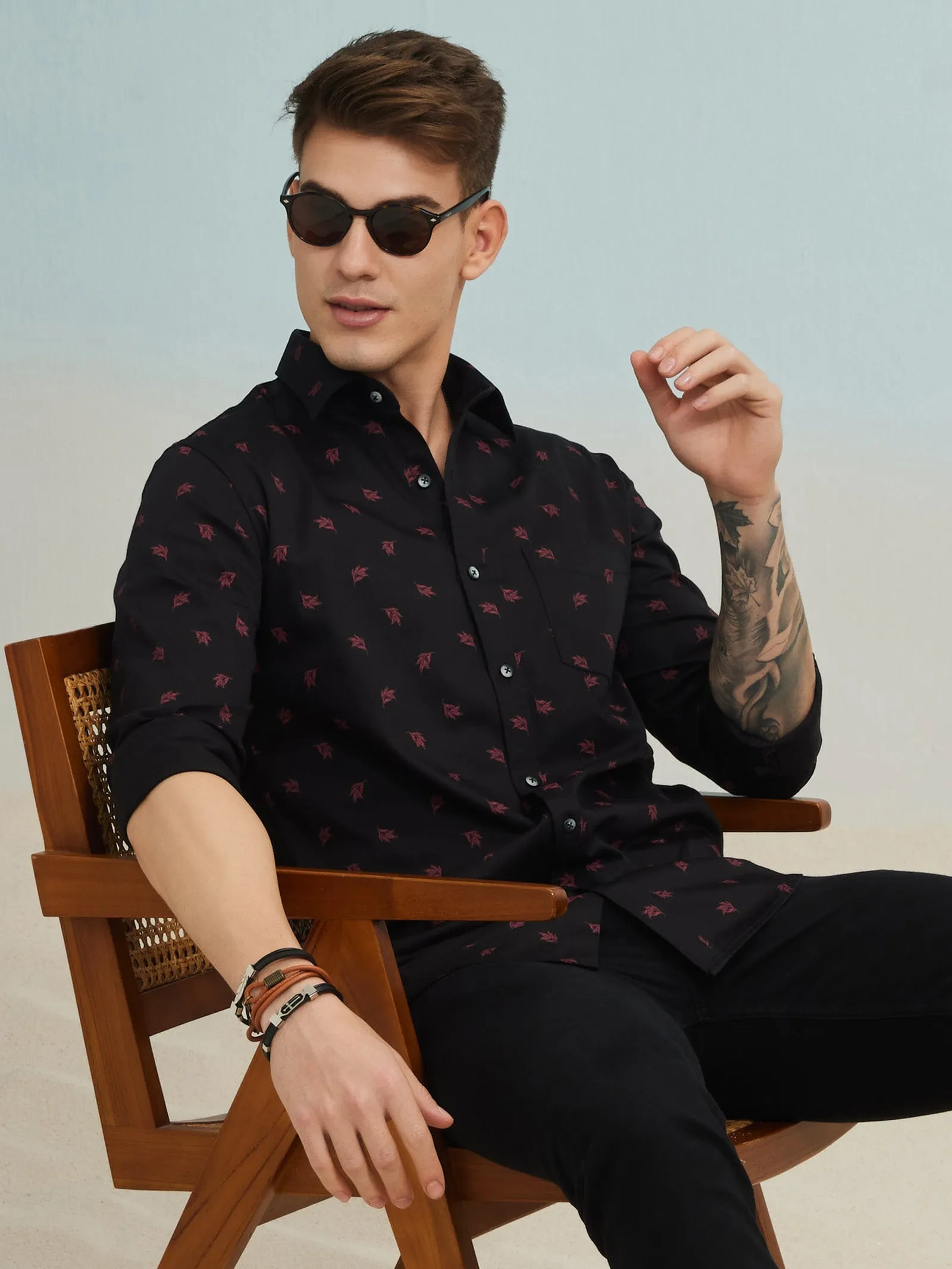 Black Printed Stretch Shirt