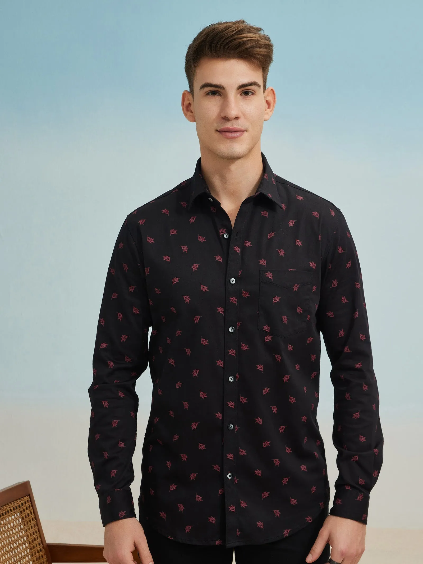 Black Printed Stretch Shirt