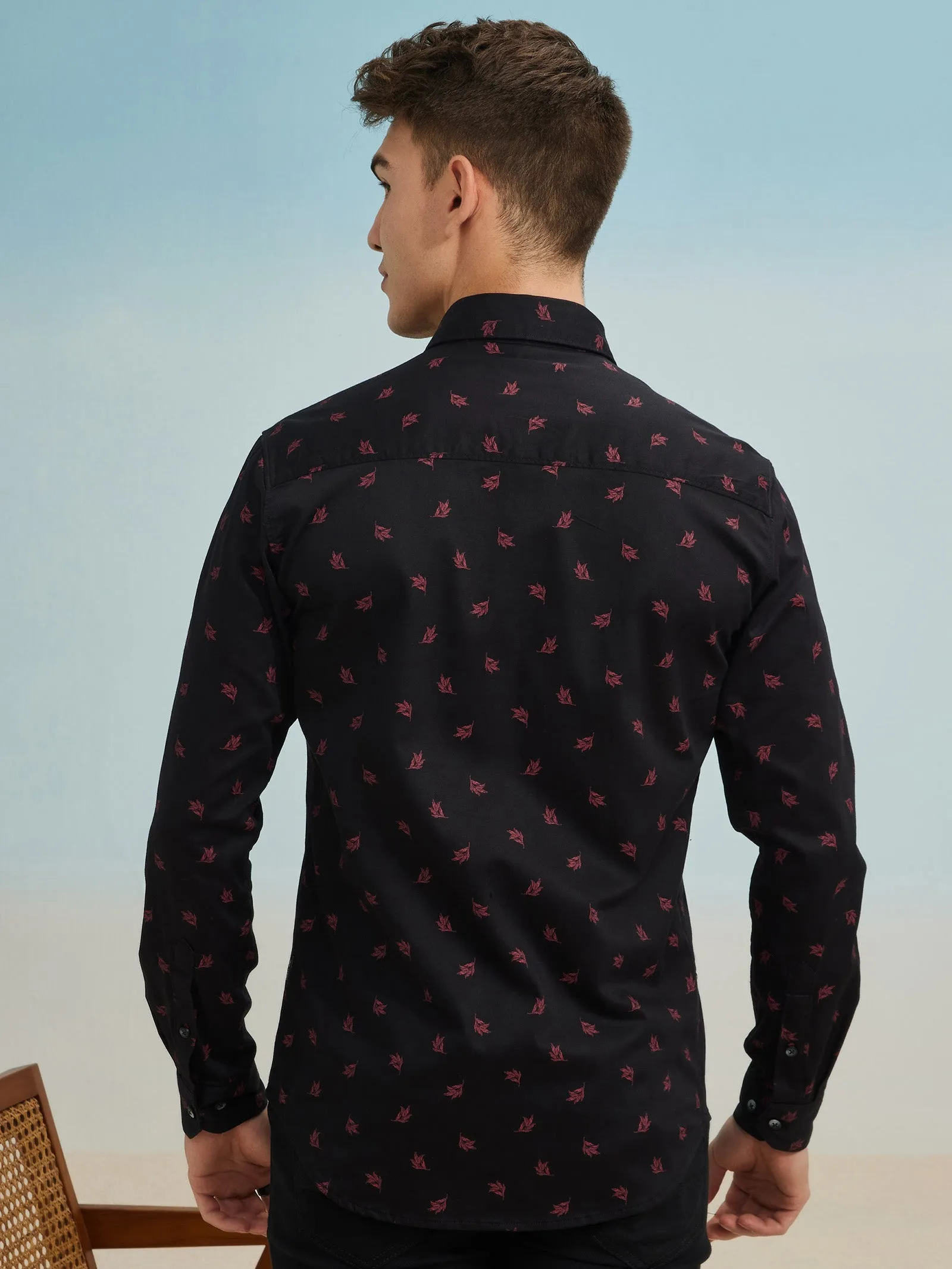 Black Printed Stretch Shirt