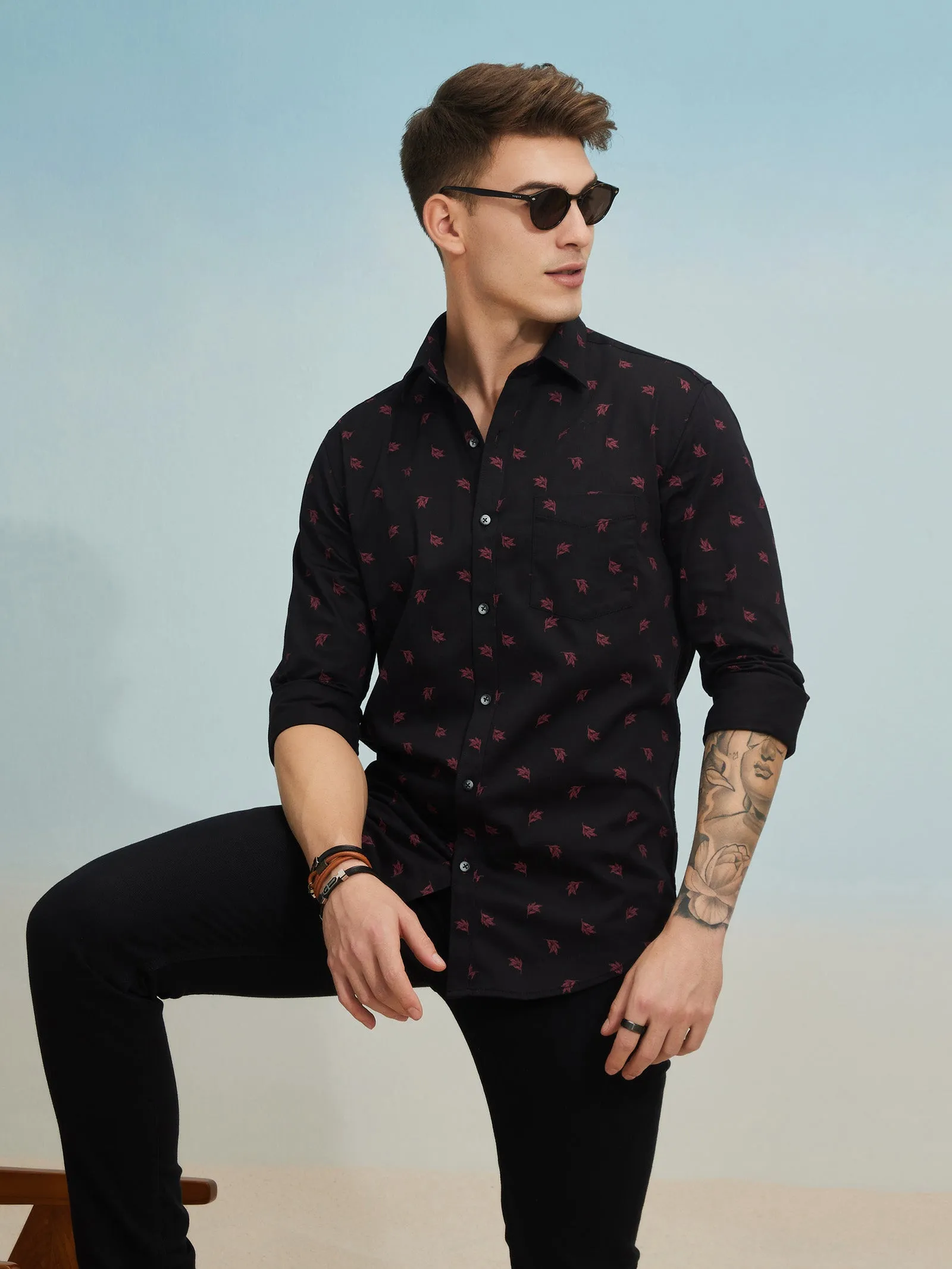 Black Printed Stretch Shirt