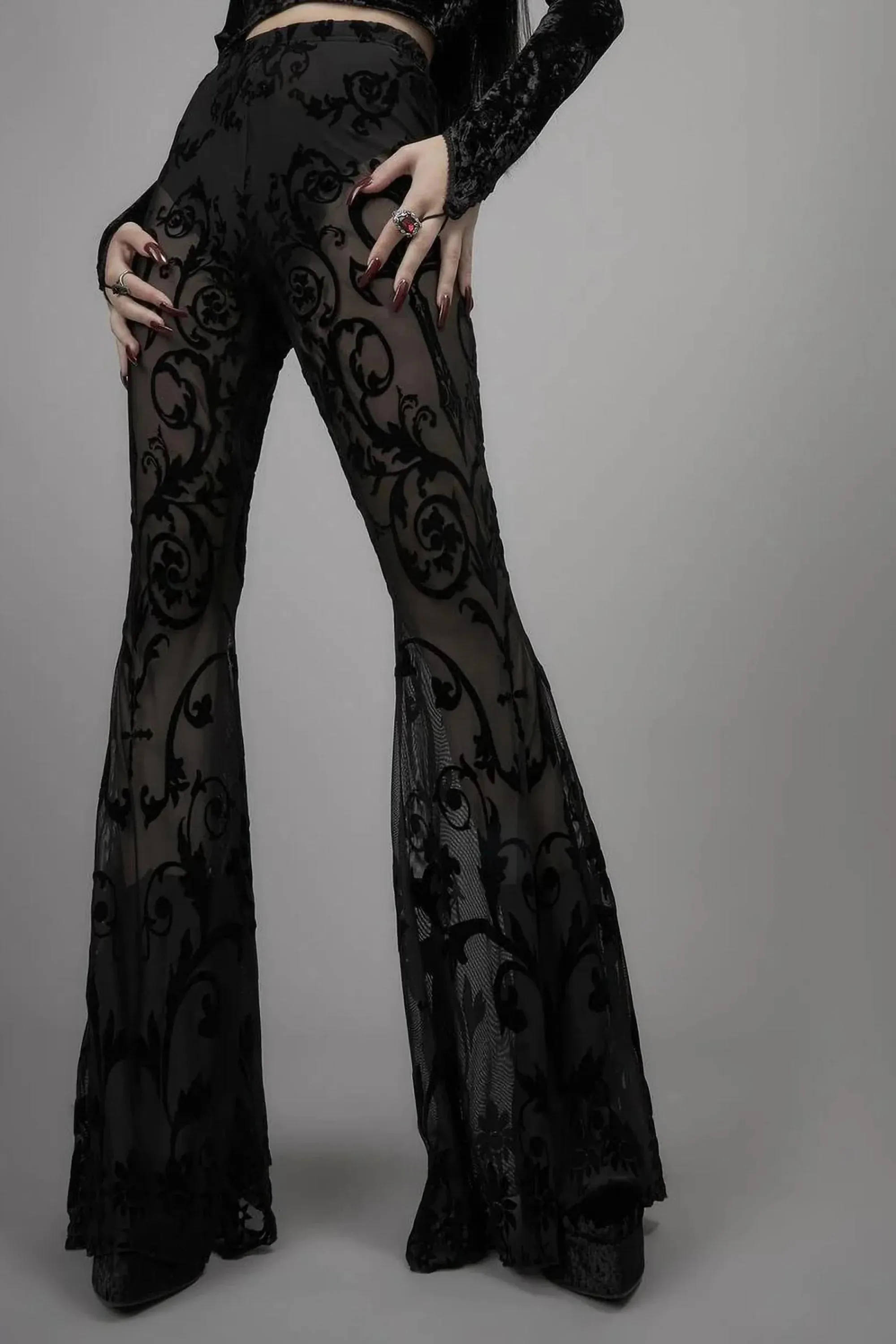 Black Sheer Flare Pants