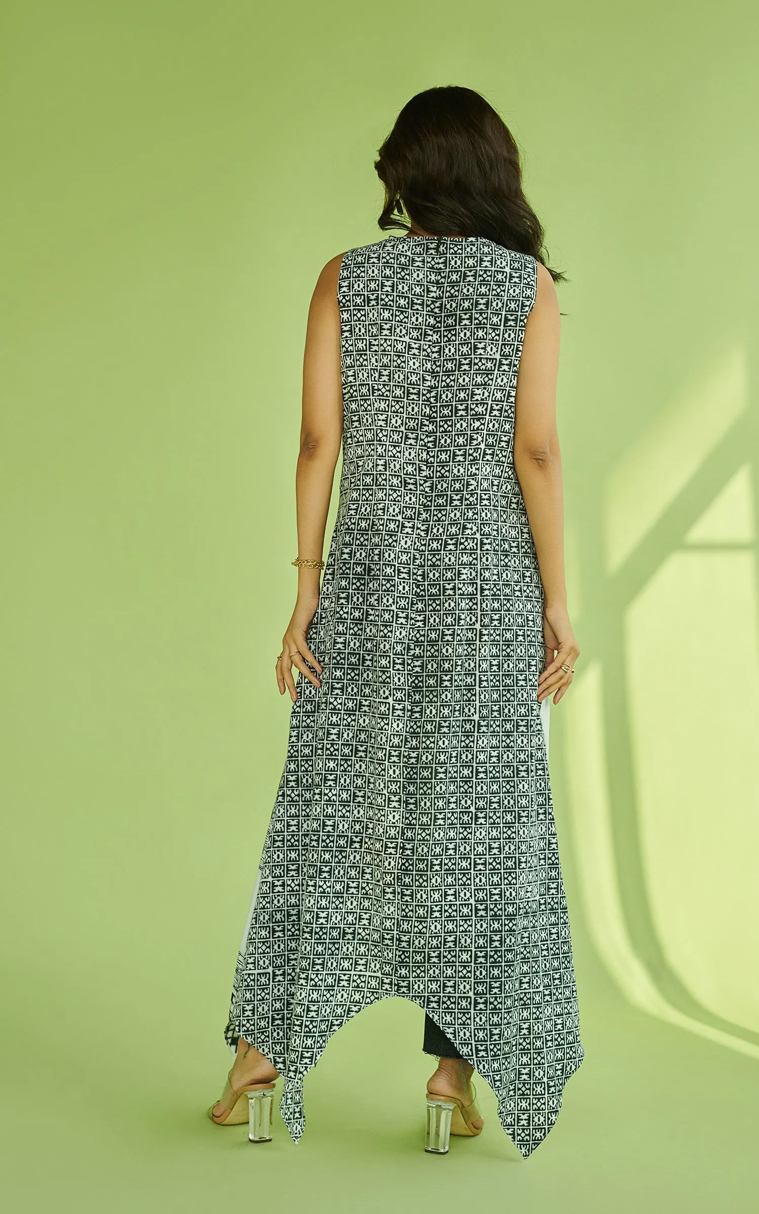 Block Printed Asymmetric Long Top