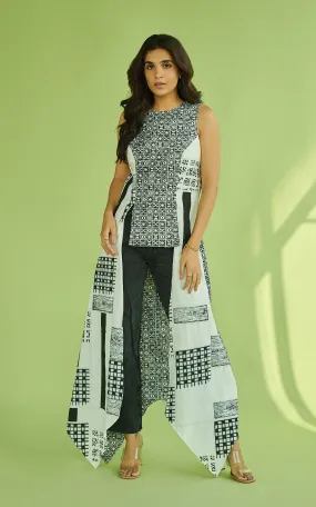 Block Printed Asymmetric Long Top