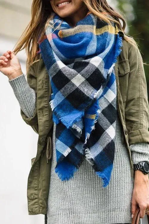 Blue Plaid Blanket Scarf