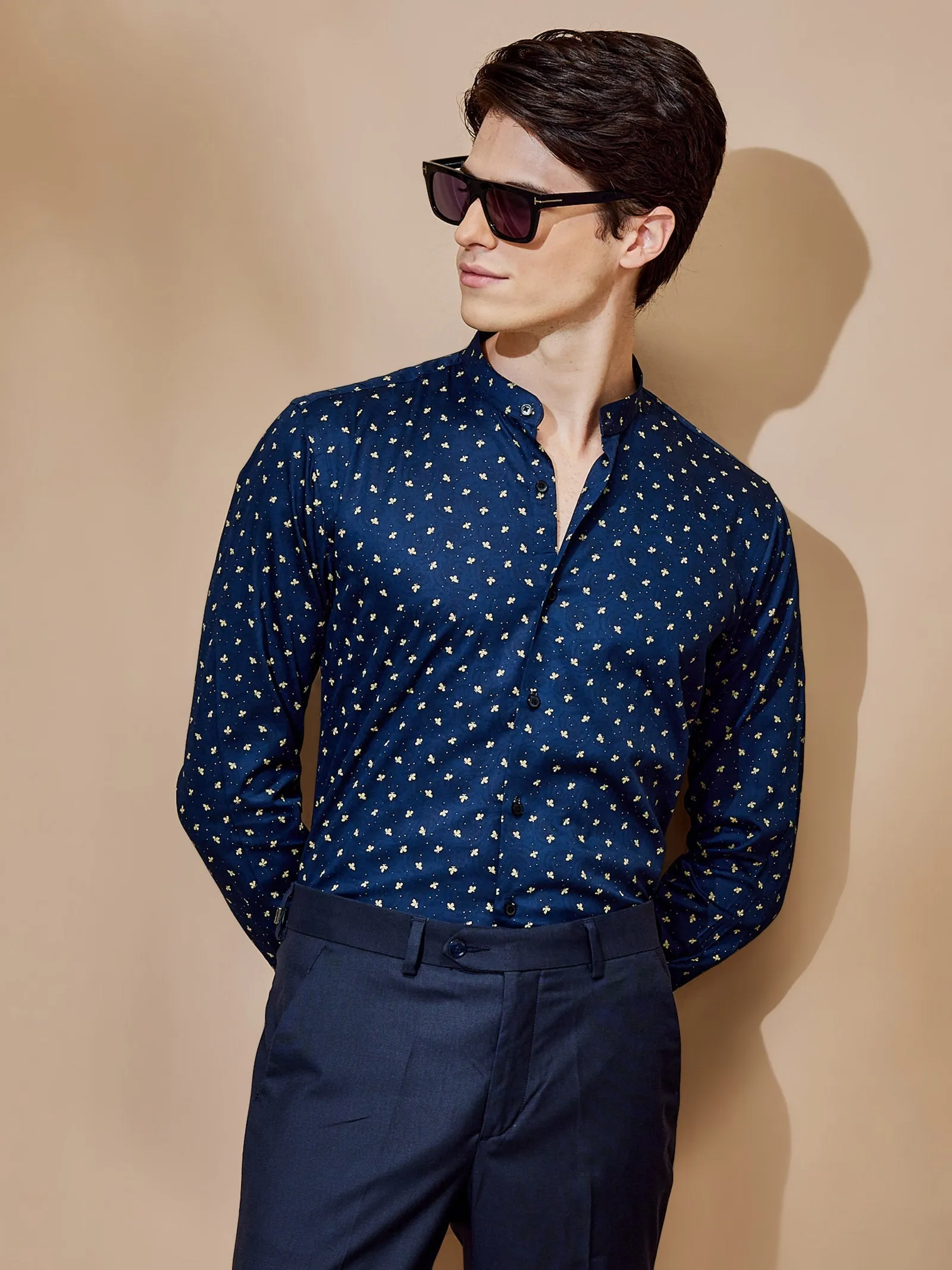 Blue Printed Party Wear Shirt