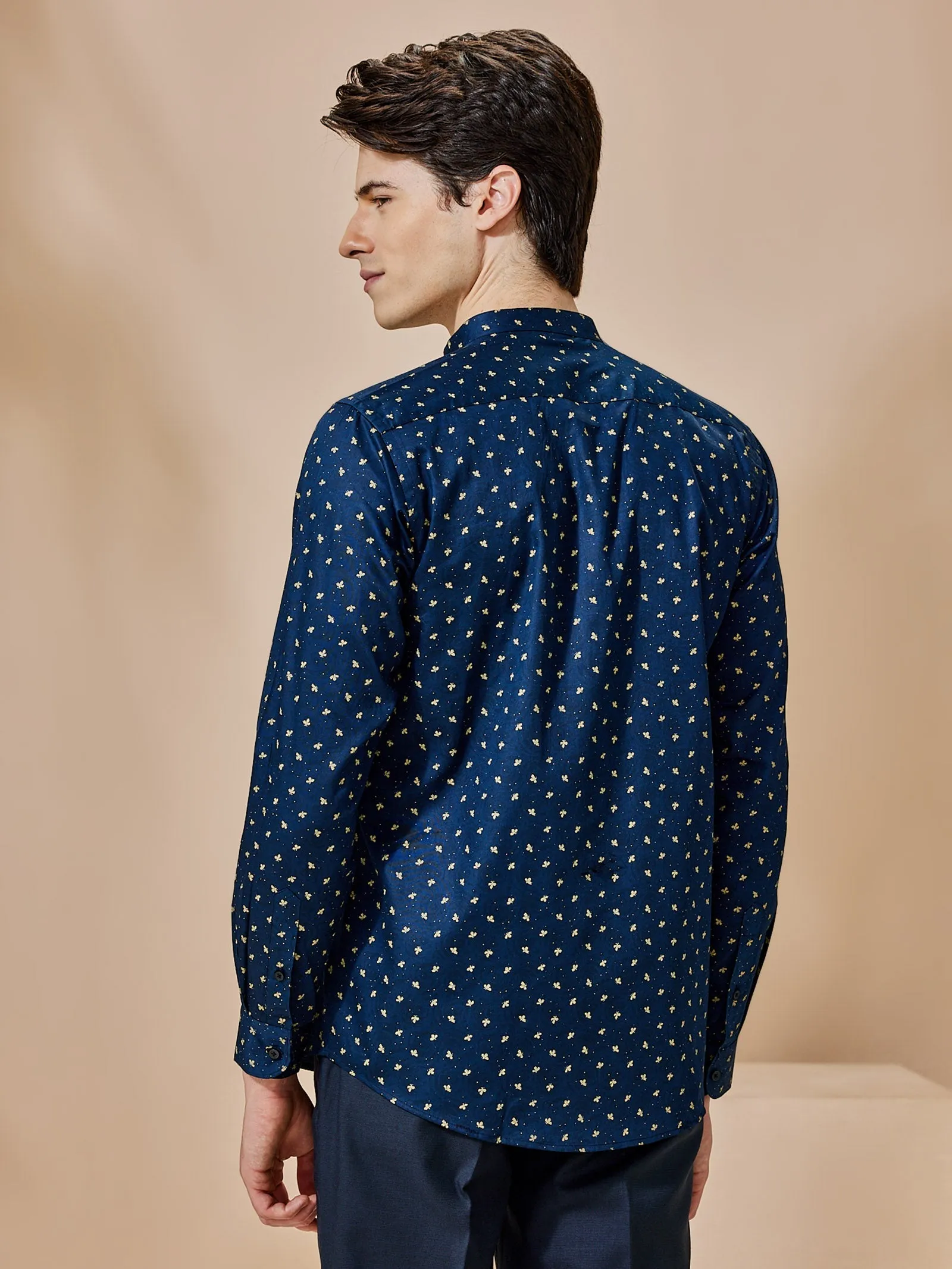 Blue Printed Party Wear Shirt