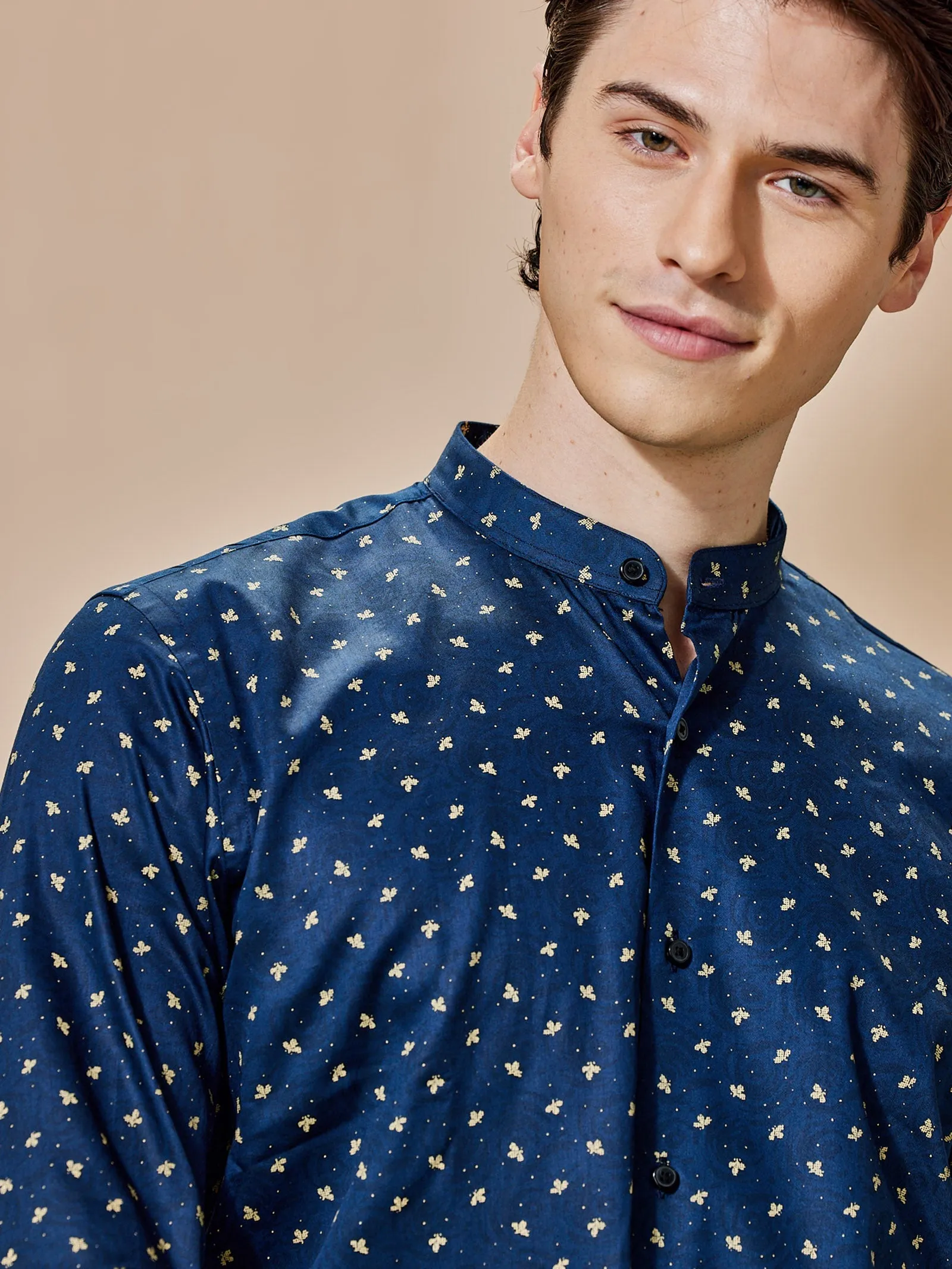 Blue Printed Party Wear Shirt