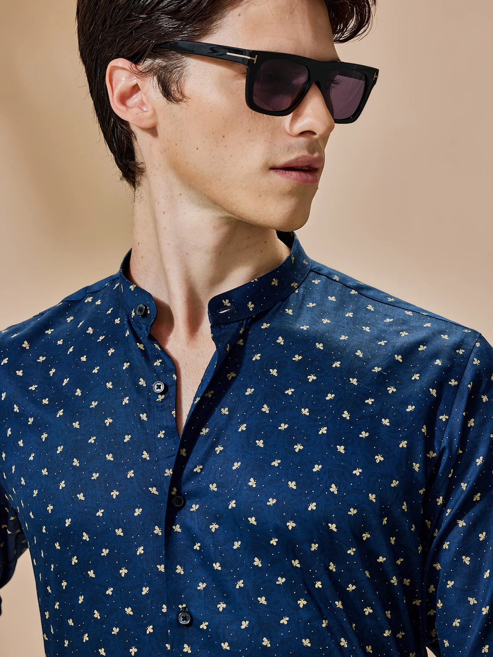 Blue Printed Party Wear Shirt