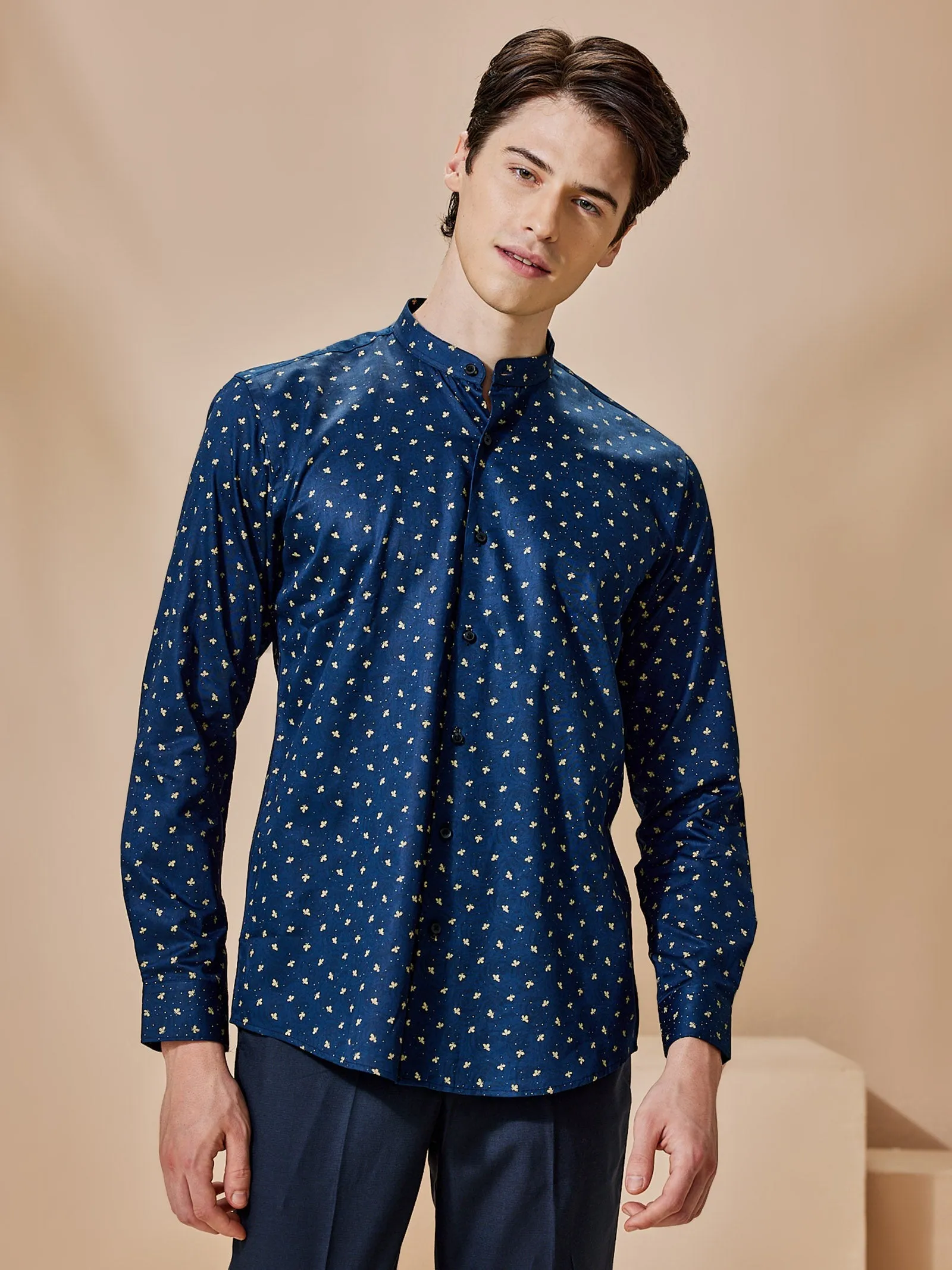 Blue Printed Party Wear Shirt