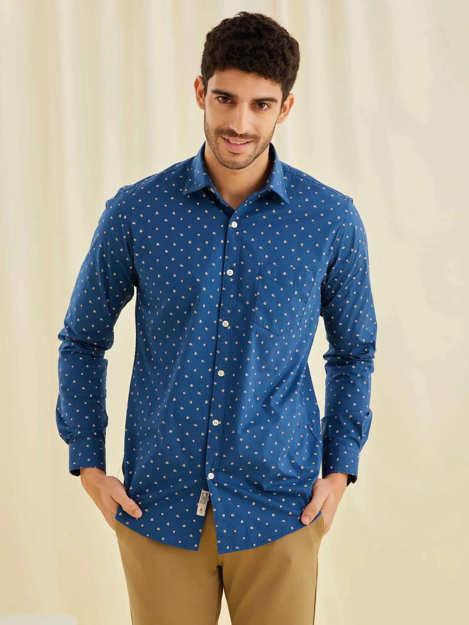 Blue Printed Stretch Shirt