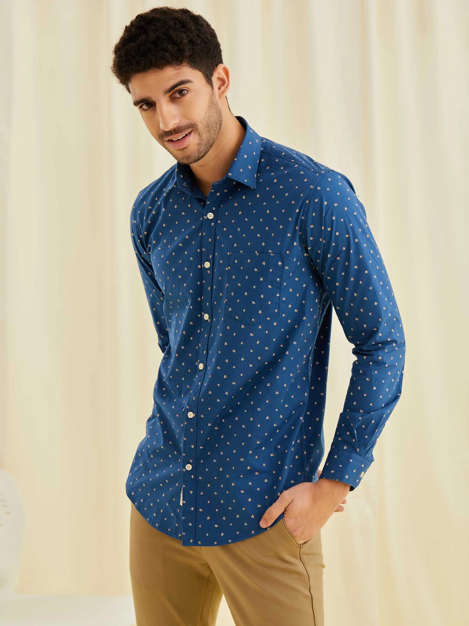 Blue Printed Stretch Shirt