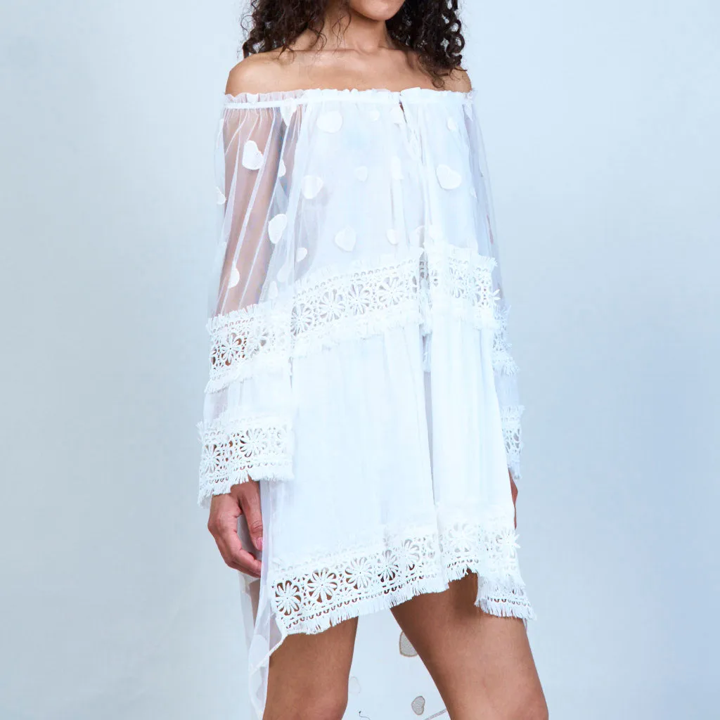 Bohemian sheer tunic with pom-pom details wholesale