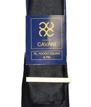 Cavani Black Plain Satin Tie Set