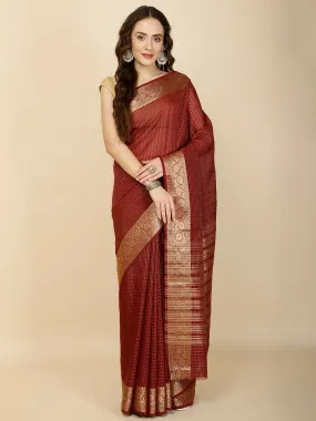 Check Pattern Plain Woven Georgette Saree