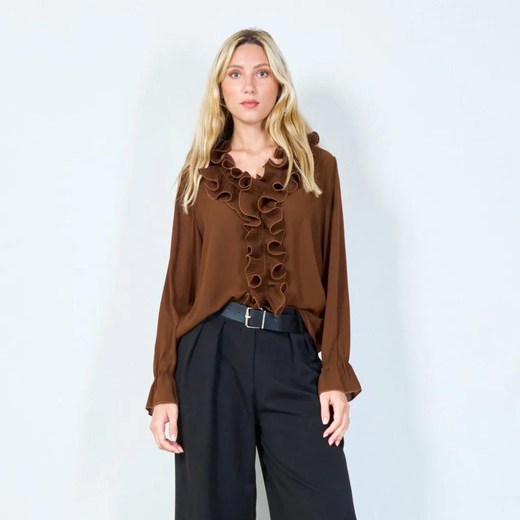 Chic ruffled front blouse with sheer elegance wholesale