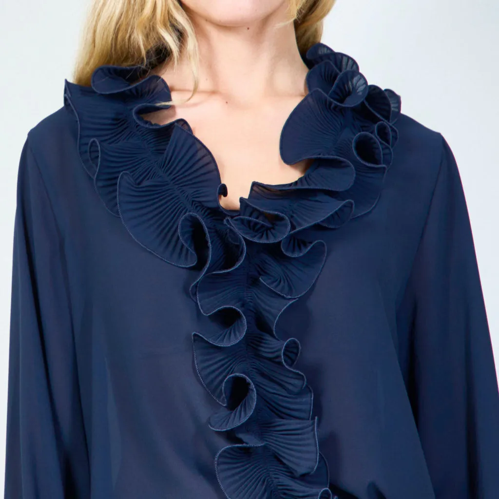 Chic ruffled front blouse with sheer elegance wholesale