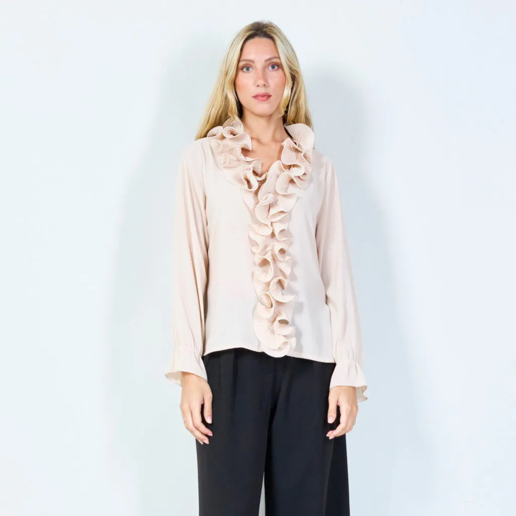 Chic ruffled front blouse with sheer elegance wholesale