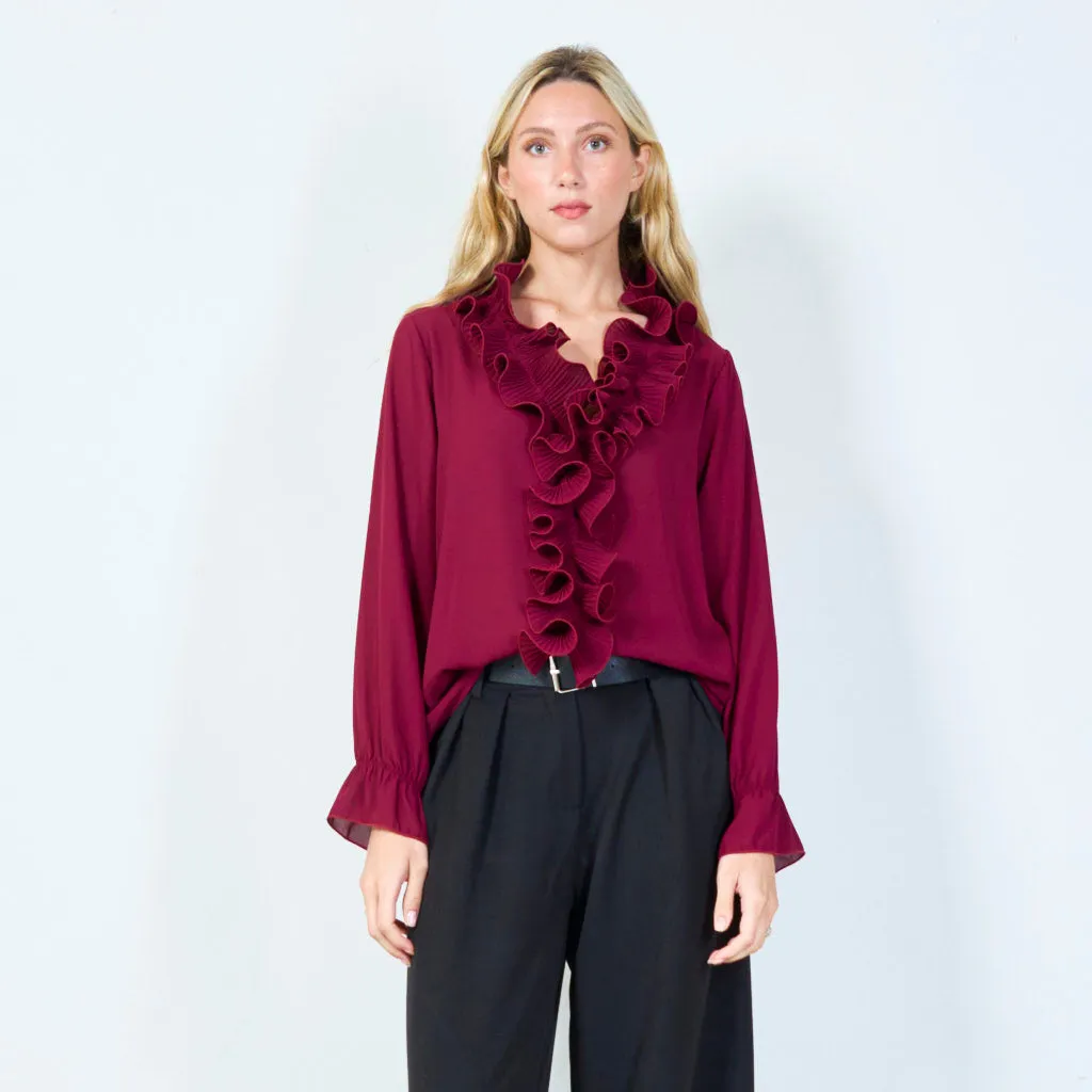 Chic ruffled front blouse with sheer elegance wholesale