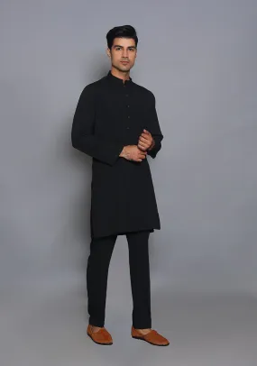 Classic Georgette Jet Black Slim Fit Plain Suit