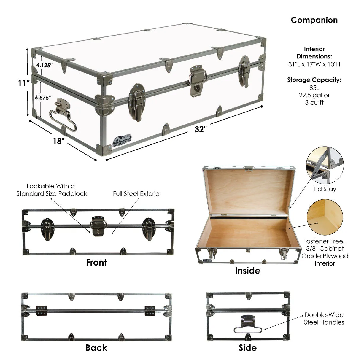 Companion Steel Footlocker Trunk 32x18x11"