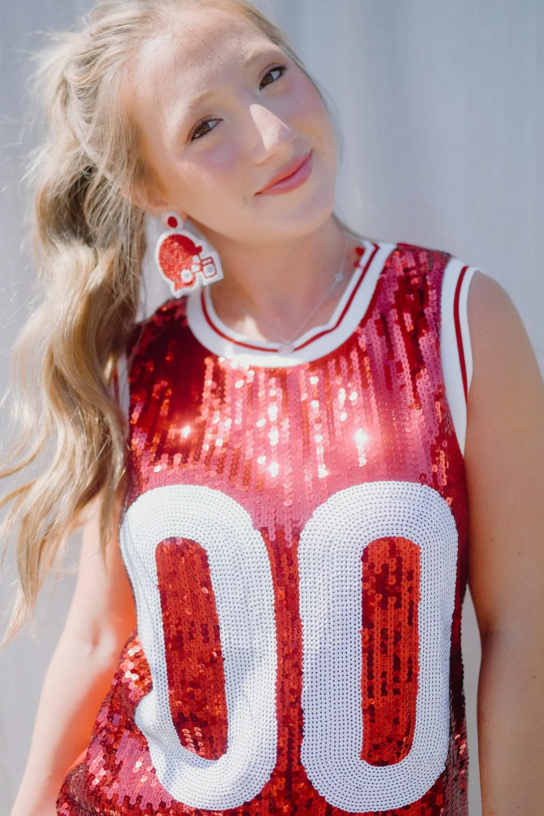 Crimson & White Sequin Sleeveless Jersey