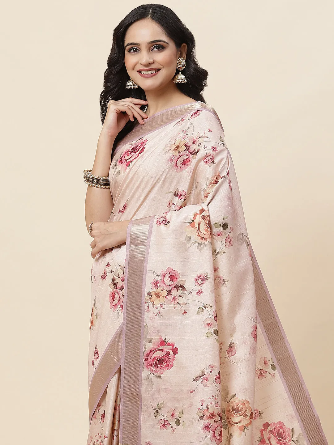 Digital Floral Printed Tussar Saree