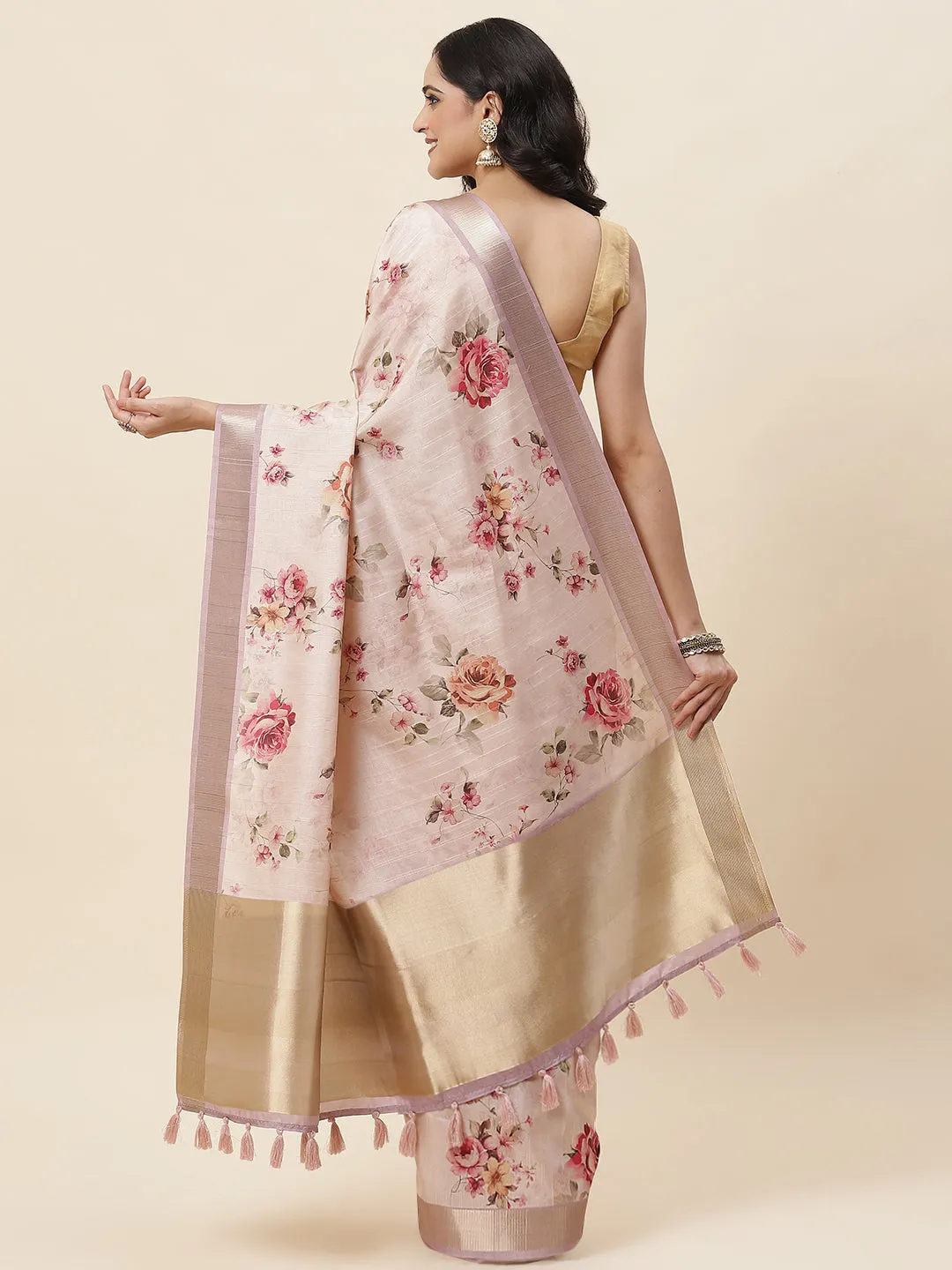 Digital Floral Printed Tussar Saree