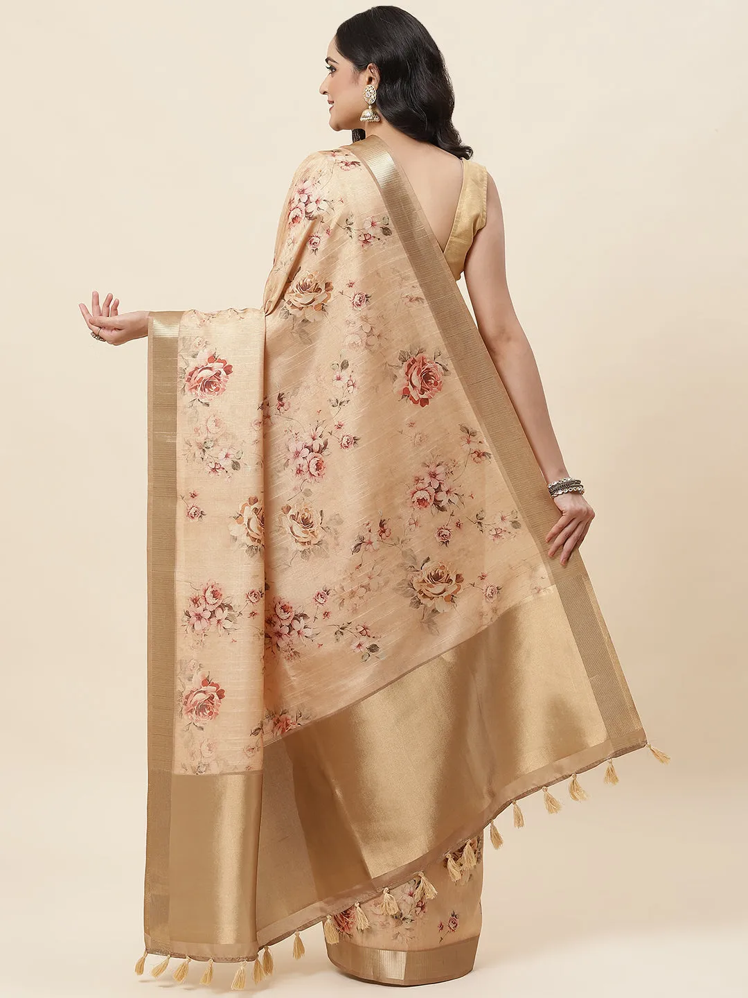 Digital Floral Printed Tussar Saree