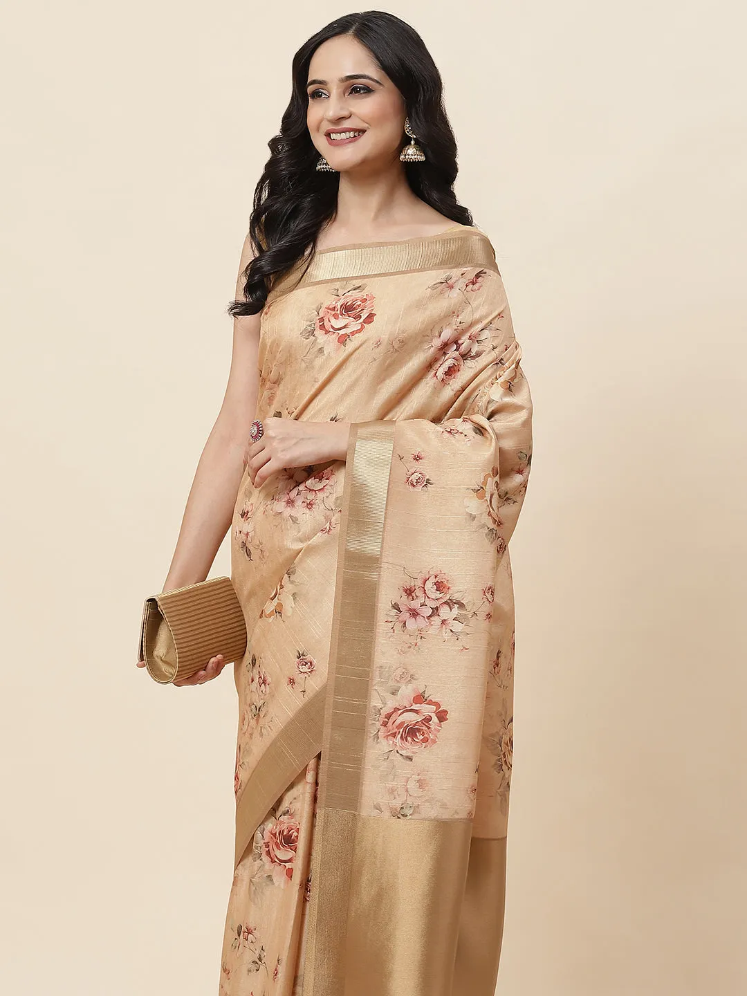 Digital Floral Printed Tussar Saree