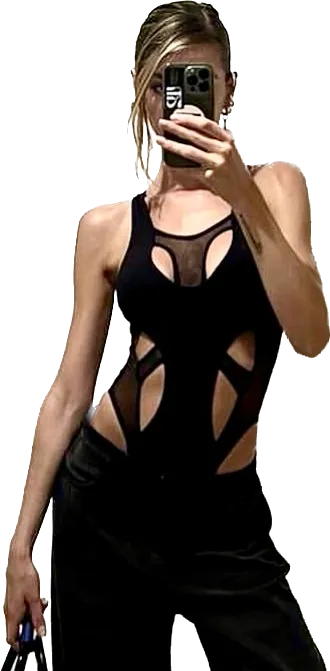 Fashion Bodysuit - Sheer Mesh Back - Clubwear